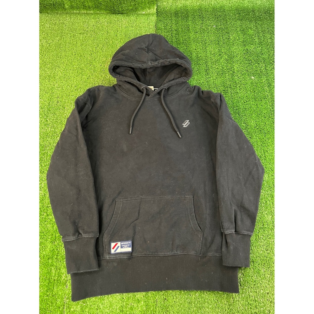 Superdry Mens Heavyweight Pullover Hoodie Black Embroidered Logo Size M/L